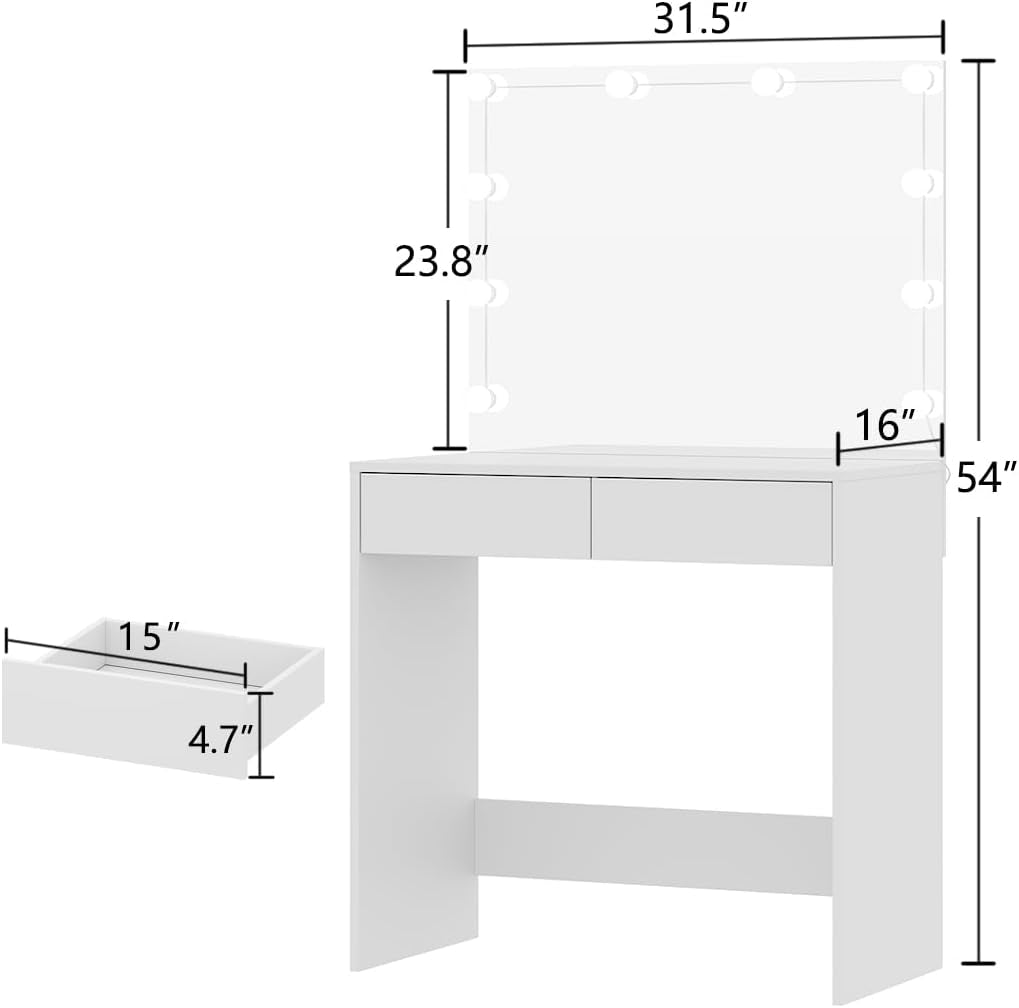 IZYHOME Vanity Desk with Large Mirror and Lights, 35.1 Inch Makeup Vanity Table with 3 Lighting Color